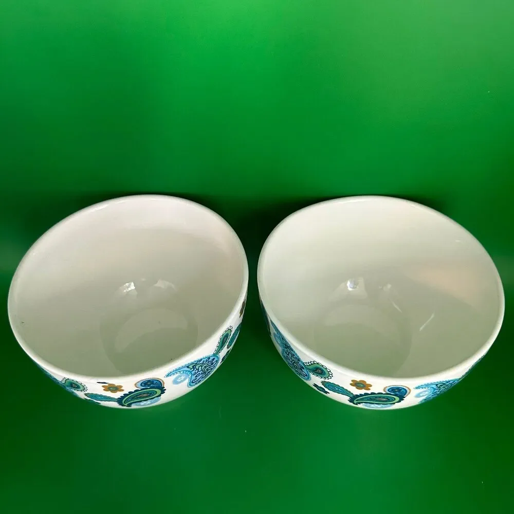 Royal Norfolk Blue & Green Paisley Stoneware Bowls Set of 2